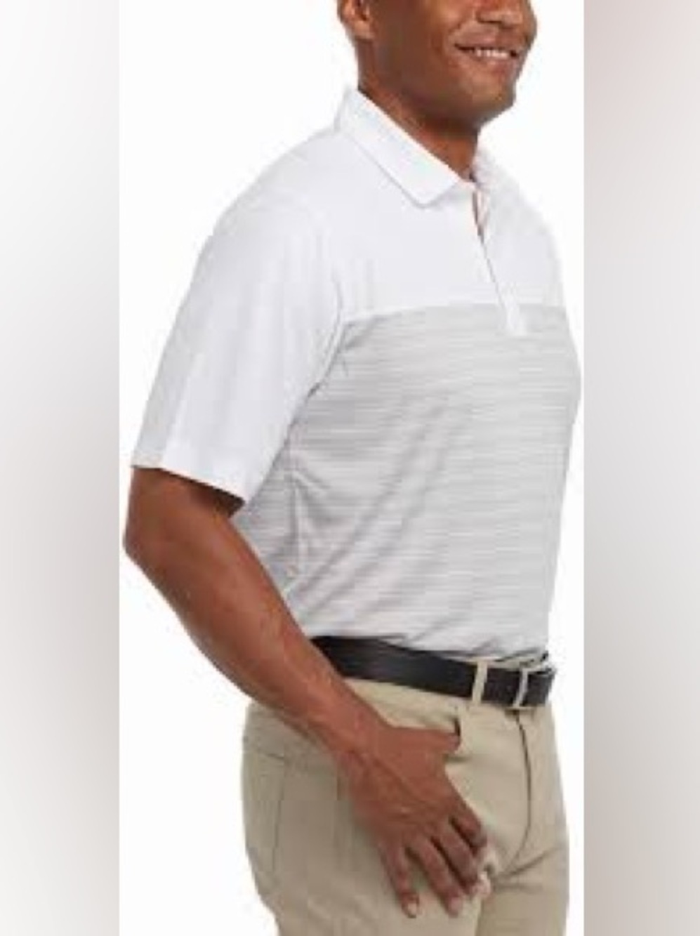 Pebble Beach Dry-Luxe Performance Golf Polo Shirt Gray White Striped XXL